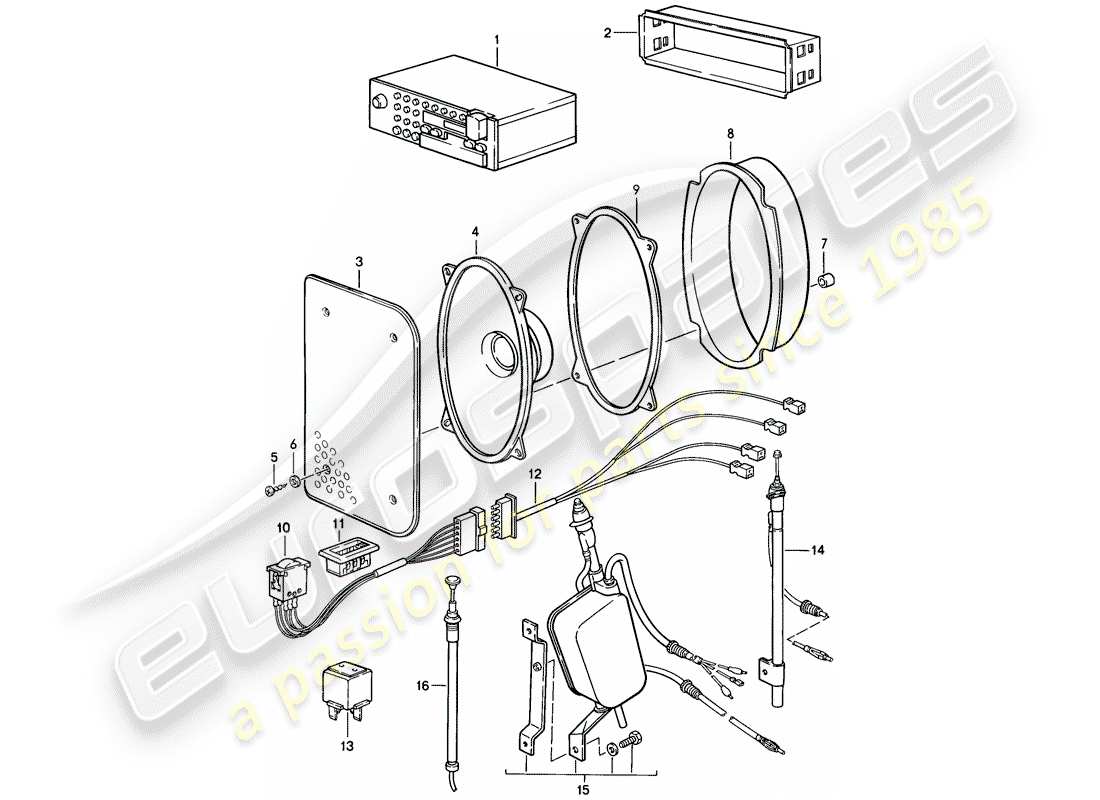 porsche 1987 (924s) unidad de radio - accesorios diagrama de piezas