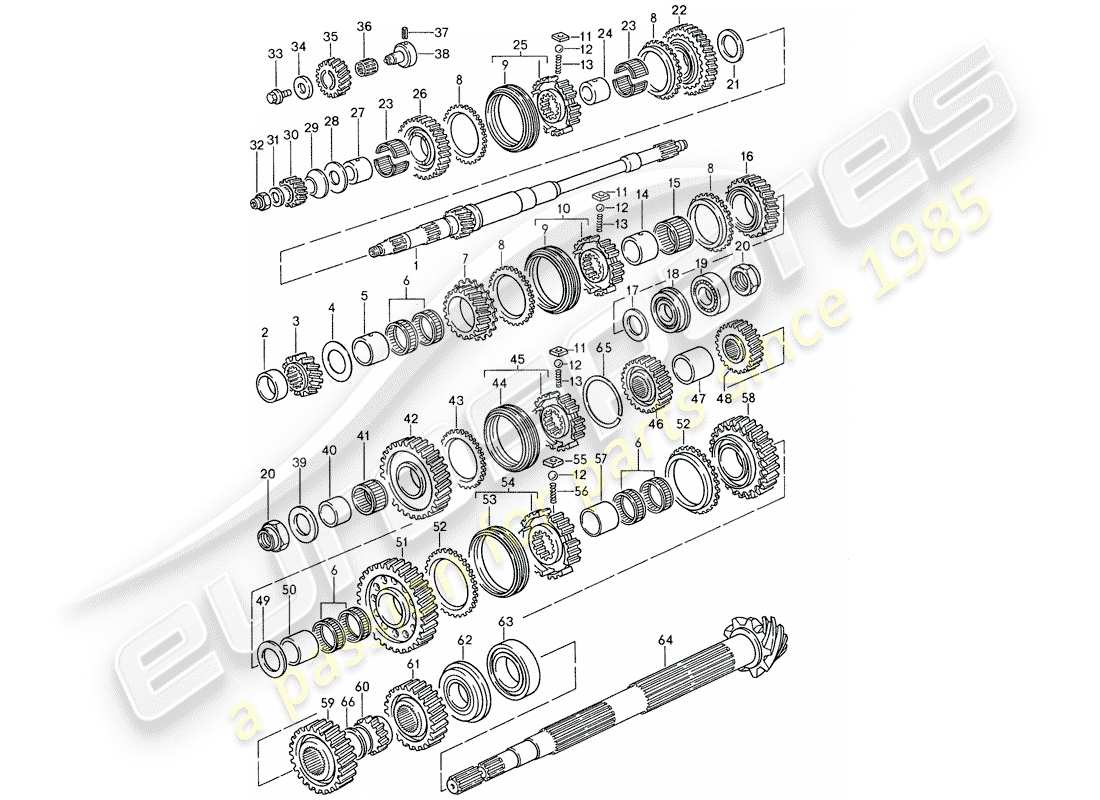 porsche 1987 (959) engranajes y ejes diagrama de piezas