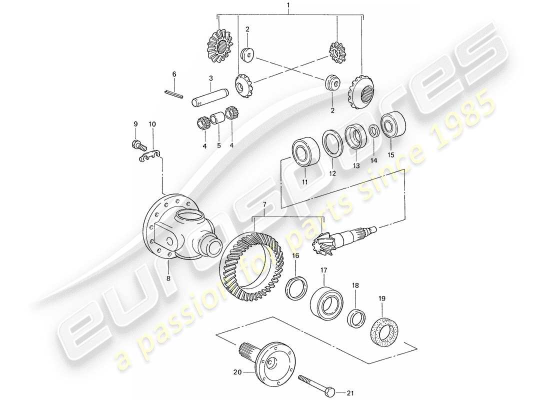porsche 1987 (959) diferencial - eje delantero diagrama de piezas