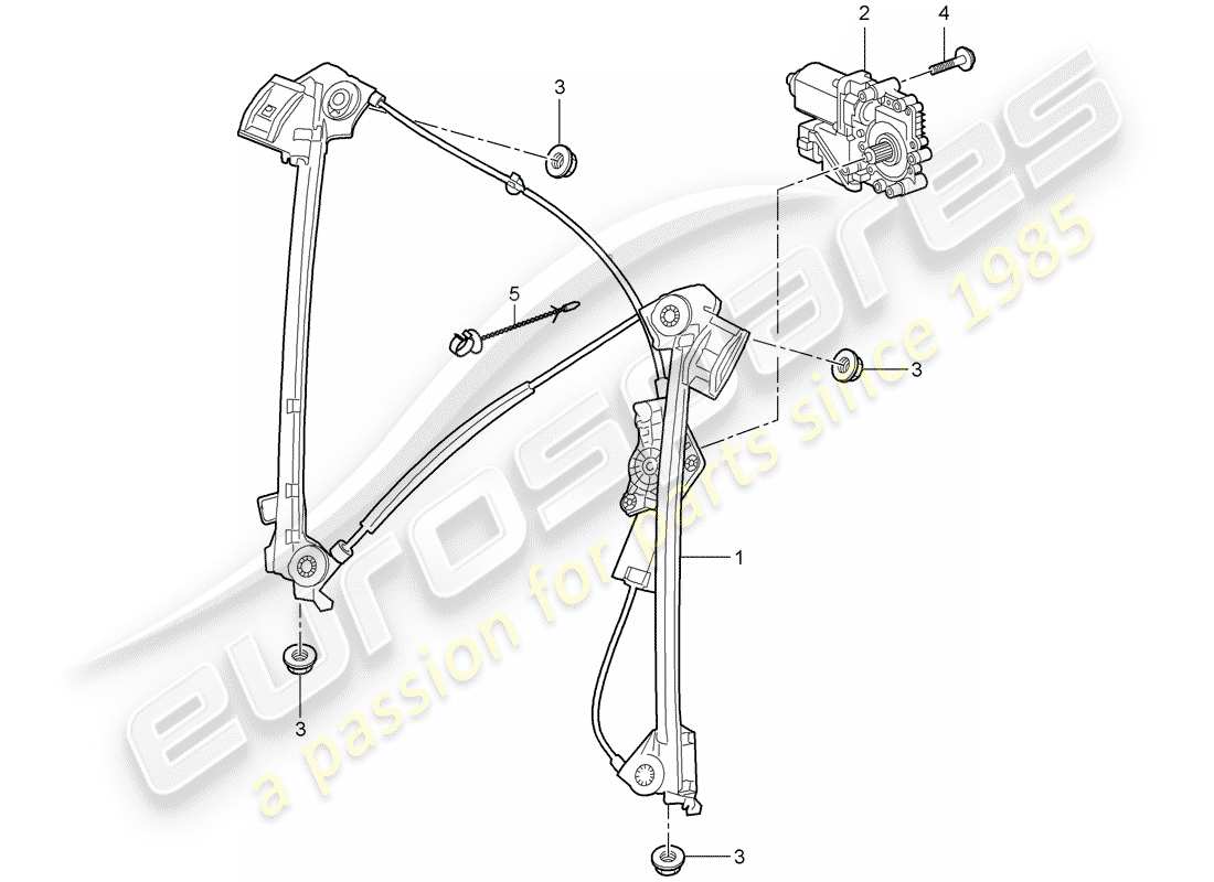 porsche 2007 (987 boxster) diagrama de pieza del regulador de ventana