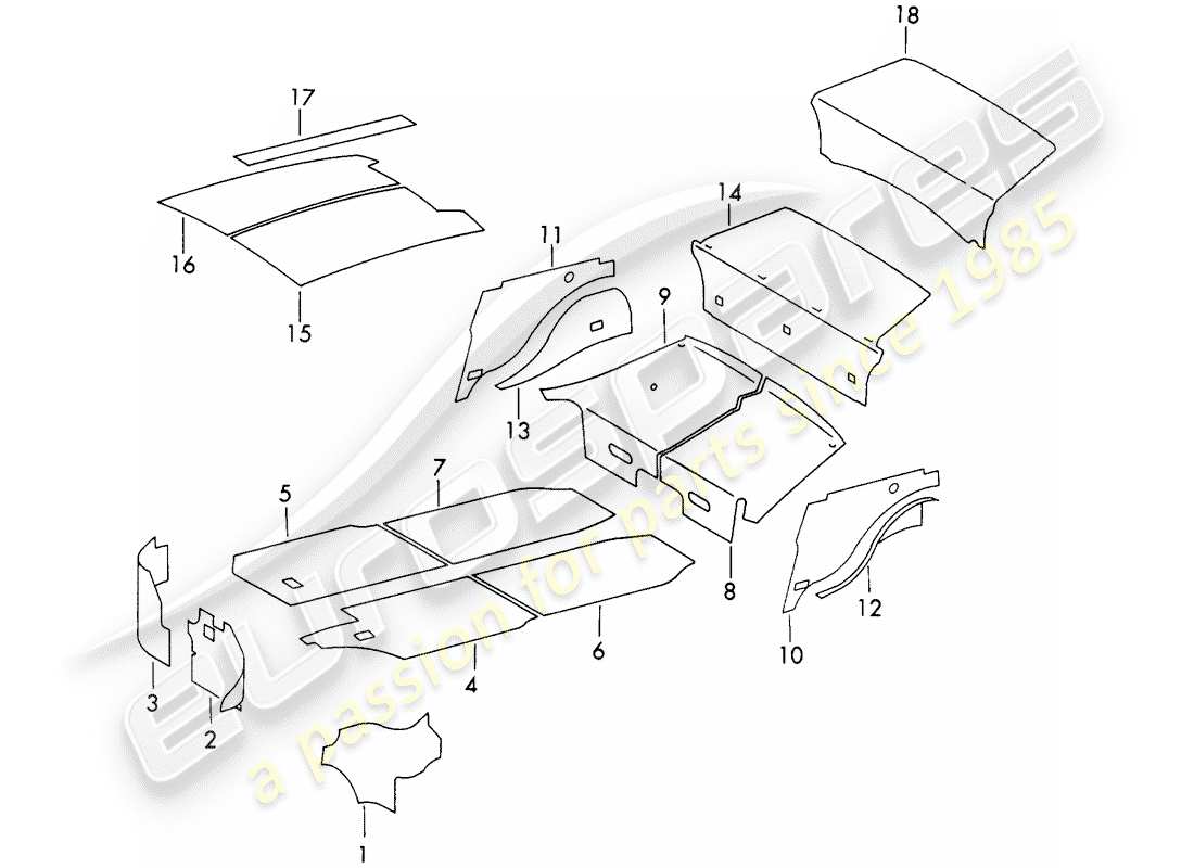 porsche 1971 (911) carcasa del cuerpo - absorbedor de sonido diagrama de piezas