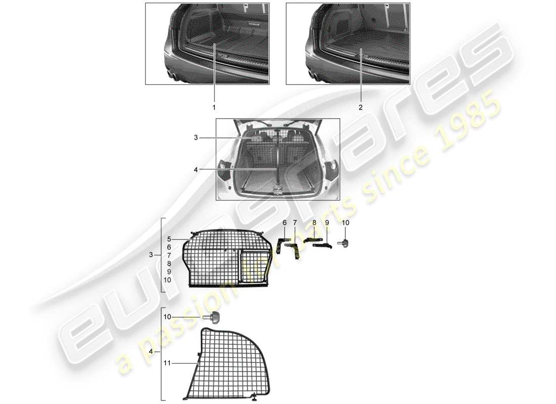 porsche tequipment cayenne (2009) forro del maletero diagrama de piezas
