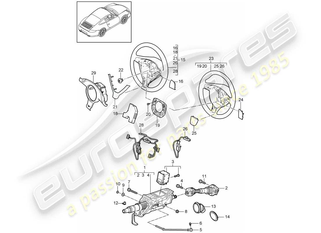 porsche 2009 (997-2) tubo protector de dirección diagrama de piezas