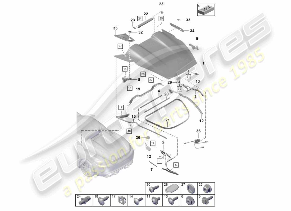 porsche 2018 (718 boxster) cubierta trasera diagrama de piezas