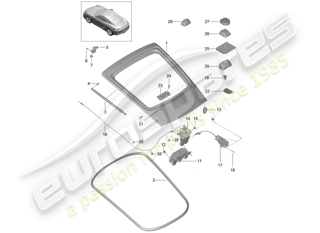 porsche 2016 (981 cayman) diagrama de piezas de la cubierta