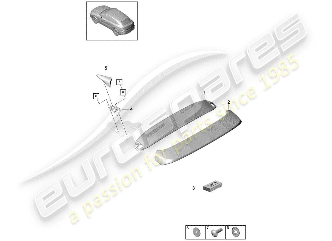 porsche 2020 (cayenne e3 9ya/9yb) alerón del borde del techo diagrama de piezas