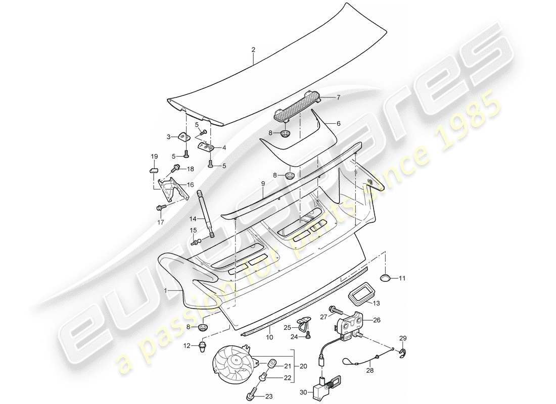 porsche 2007 (997-1 gt3) diagrama de piezas de la cubierta