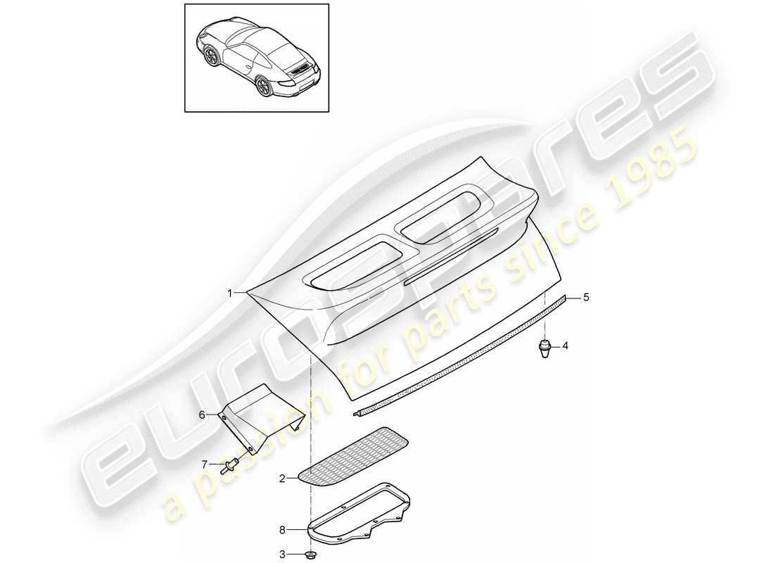 porsche 2009 (997-2) tapa del alerón diagrama de piezas