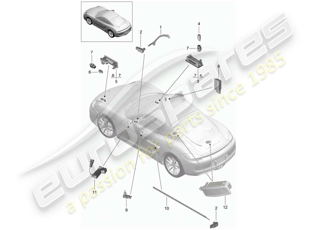 porsche 2016 (981 cayman) luces interiores diagrama de piezas