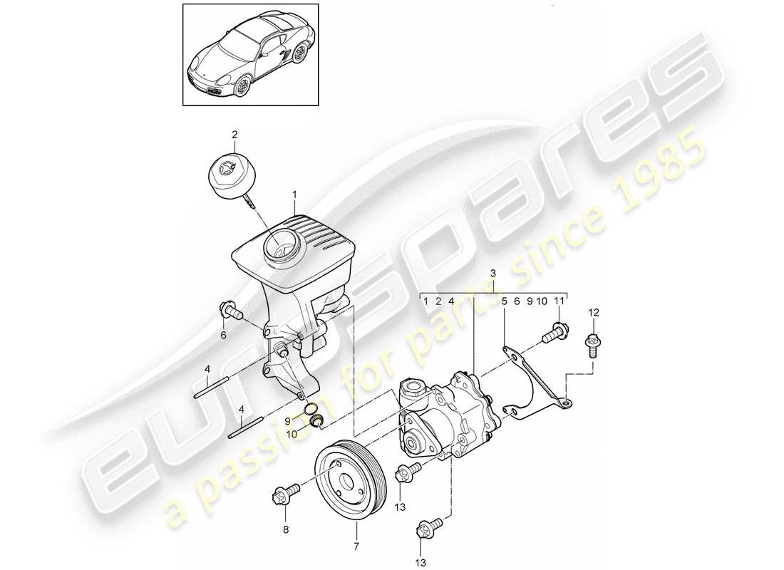 porsche 2011 (987 cayman) dirección asistida diagrama de piezas
