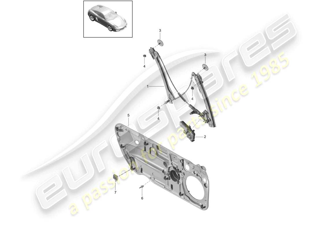 porsche 2016 (981 cayman) regulador de ventana diagrama de piezas
