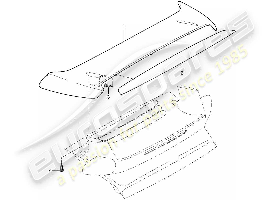 porsche 2007 (997-1 turbo / gt2) alerón trasero diagrama de piezas