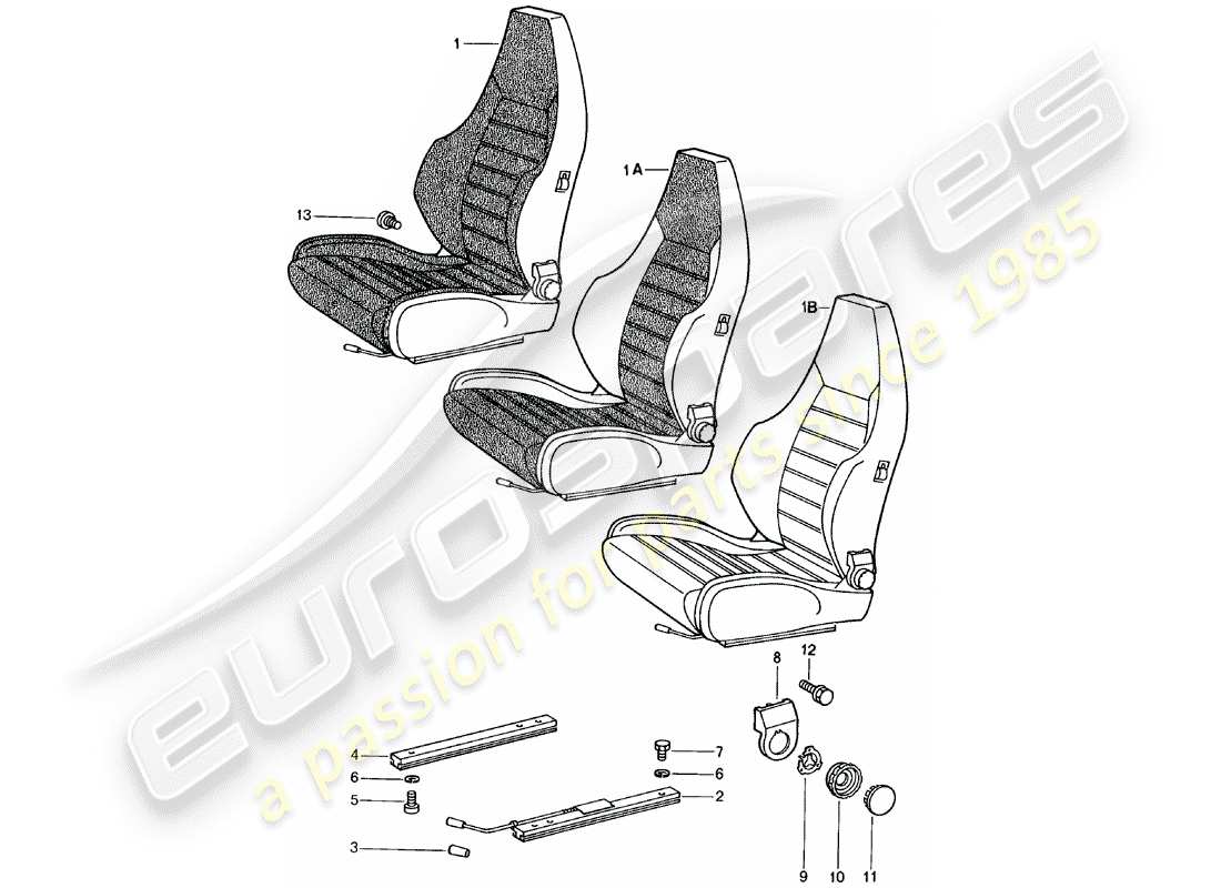 porsche 1982 (924) asiento deportivo - completo diagrama de piezas