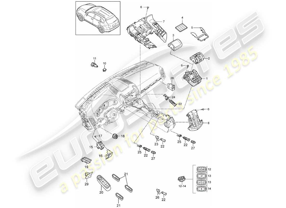 porsche cayenne e2 (2014) diagrama de piezas del interruptor
