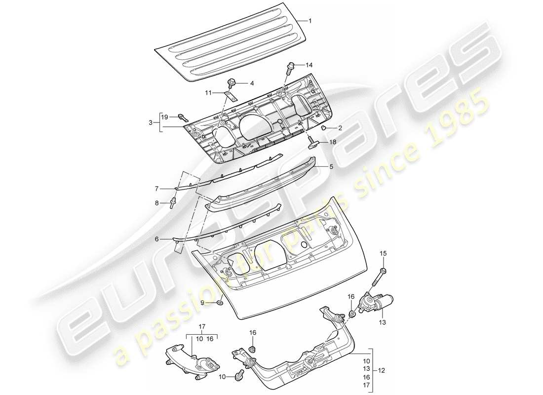 porsche 2012 (997-2) diagrama de piezas del spoiler trasero