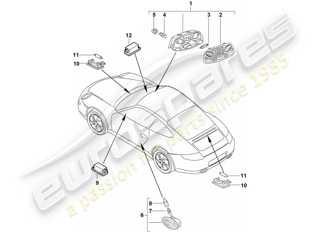 porsche 2010 (997-2) luces interiores diagrama de piezas