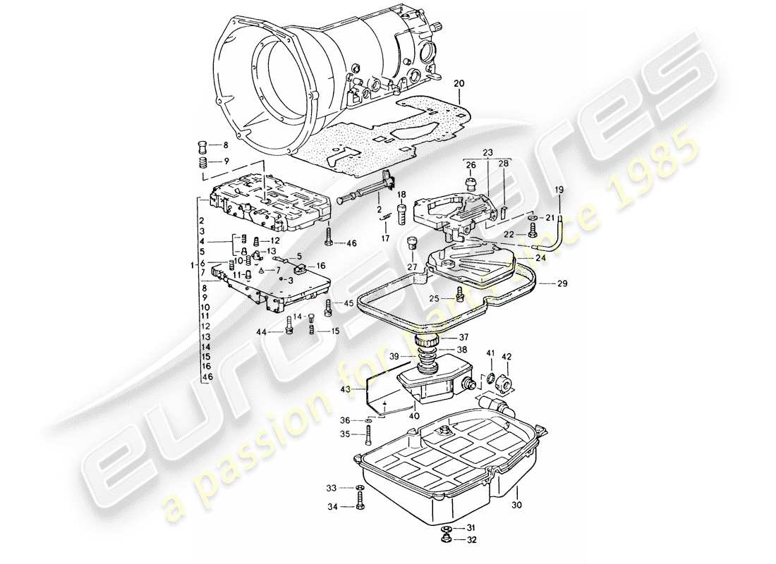 porsche 1995 (928) transmisión automática - cuerpo de la válvula de cambio diagrama de piezas