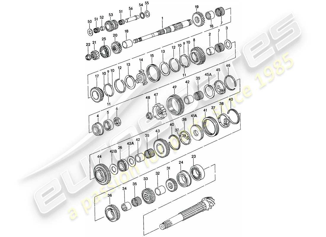 porsche 1979 (924) engranajes y ejes - 5-speed - transmisión - juegos de ruedas de engranajes - 016 diagrama de piezas z