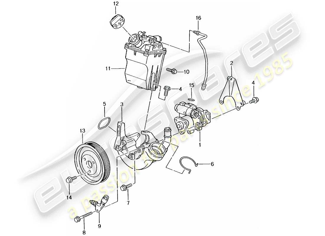 porsche 2001 (996 turbo / gt2) dirección asistida - bomba de dirección asistida - contenedor diagrama de piezas