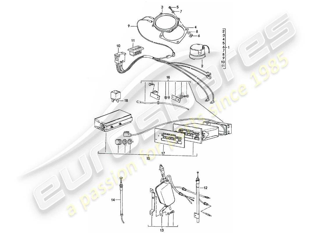 porsche 1984 (924) unidad de radio - con: - 3 - altavoz - d >> - mj 1982 diagrama de piezas