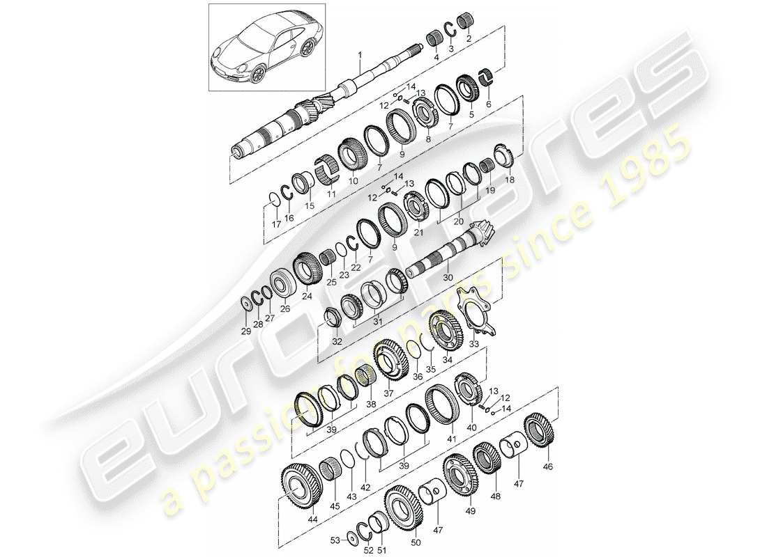 porsche 2009 (997-2) engranajes y ejes diagrama de piezas