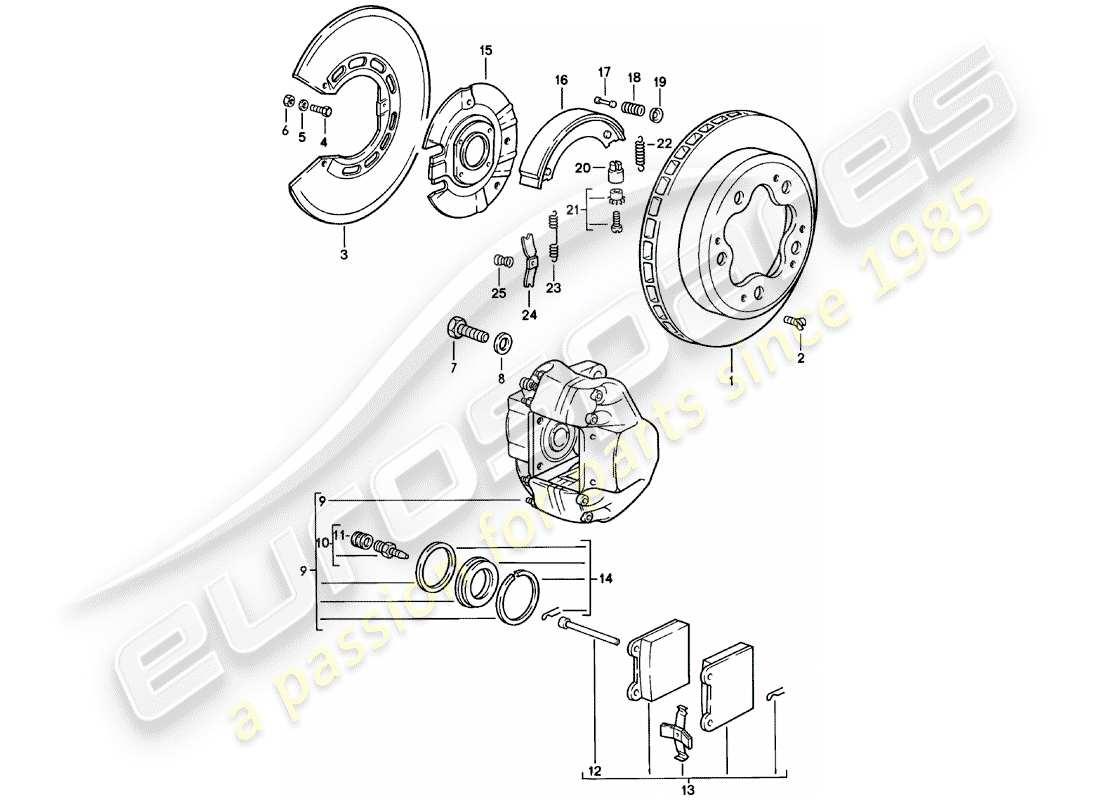 porsche 1981 (911) frenos de disco - eje trasero diagrama de piezas