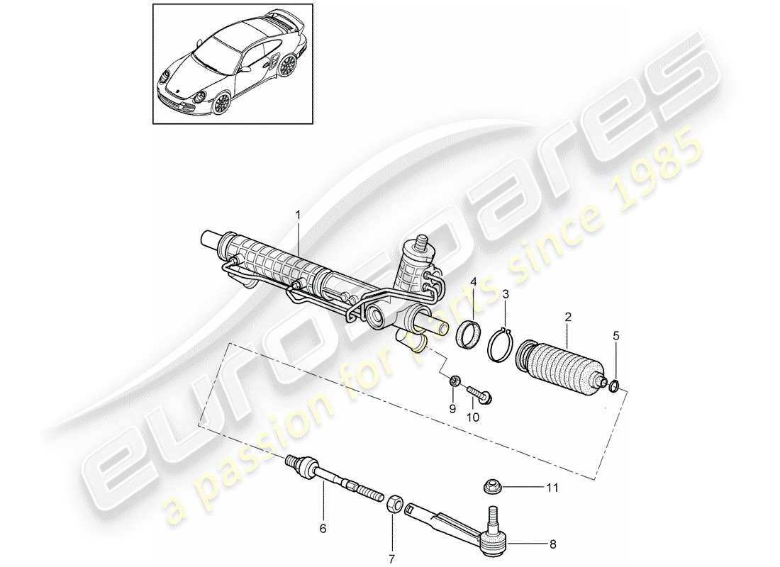 porsche 2013 (997-2 turbo / gt2 rs) diagrama de piezas de la dirección asistida