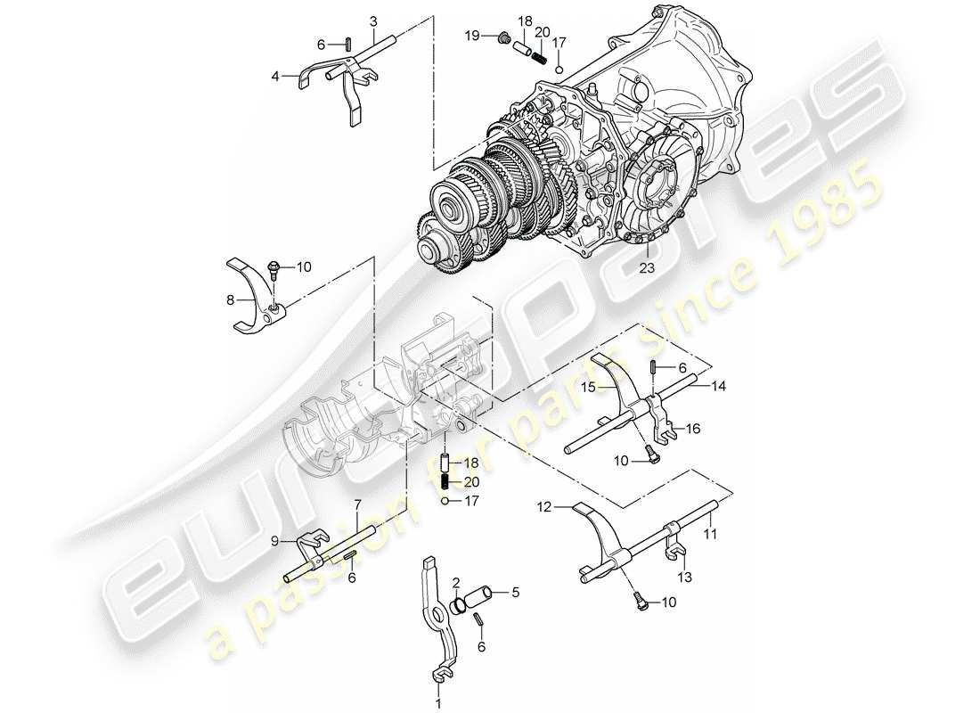 porsche 2005 (997-1) eje selector diagrama de piezas