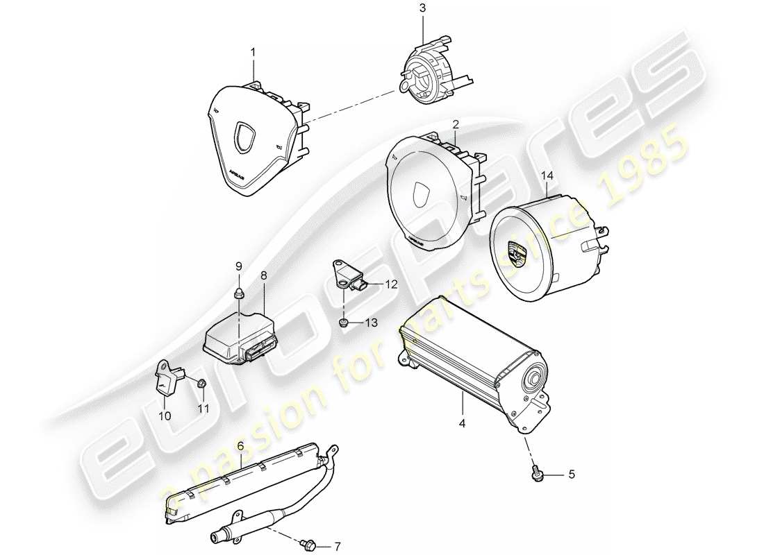 porsche 2012 (997-2) diagrama de piezas del airbag