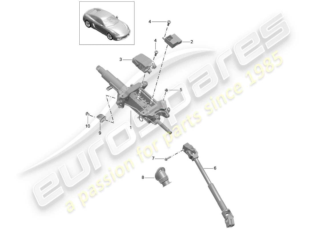 porsche 2016 (981 cayman) diagrama de piezas de la columna de dirección