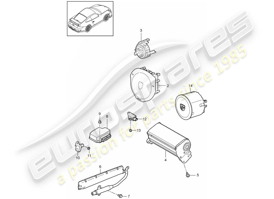 porsche 2007 (997-1 gt3) diagrama de piezas del airbag