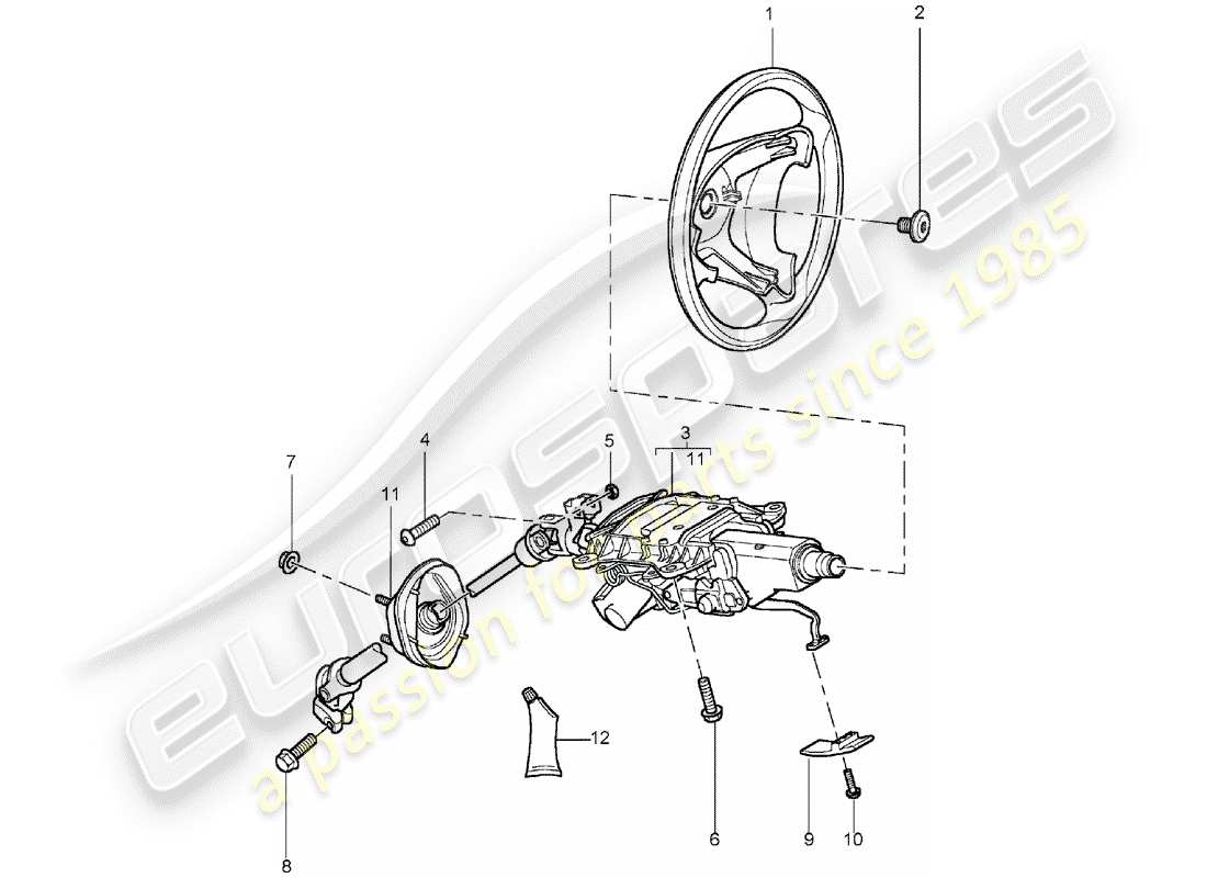 porsche 2004 (cayenne e1 9pa) volante diagrama de piezas