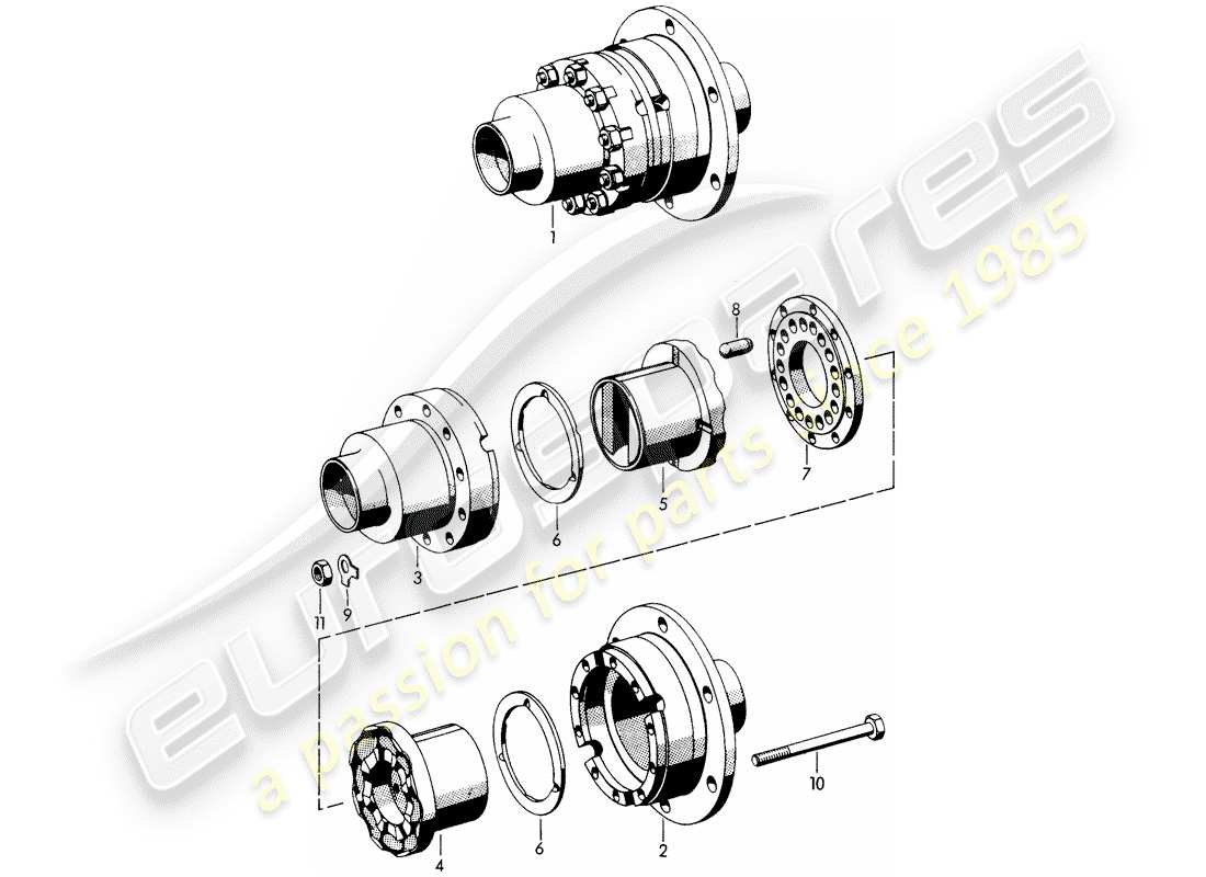 porsche 356b/356c (1961) diferencial de deslizamiento limitado diagrama de piezas