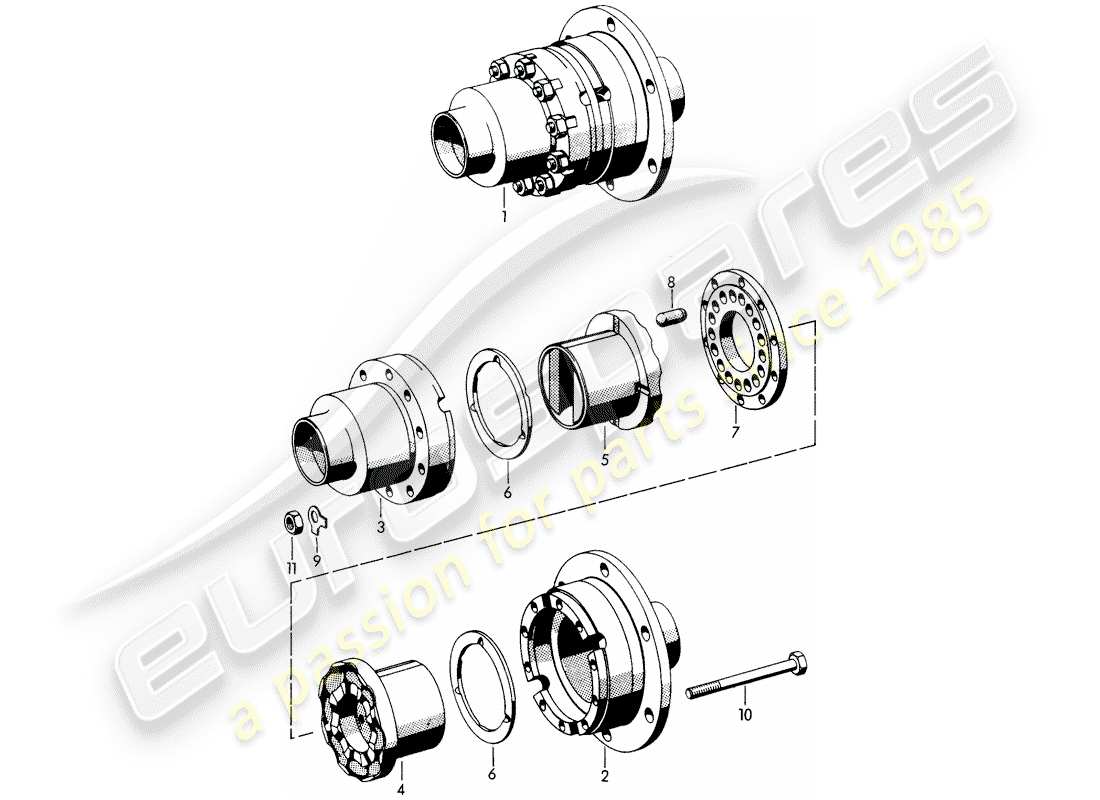 porsche 1960 (356b/356c) diferencial de deslizamiento limitado diagrama de piezas