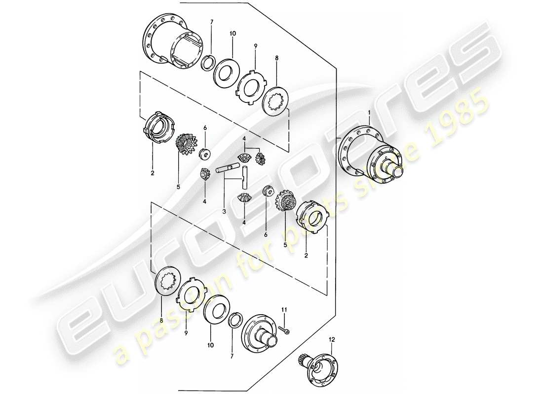 porsche 1987 (924s) diferencial de deslizamiento limitado diagrama de piezas
