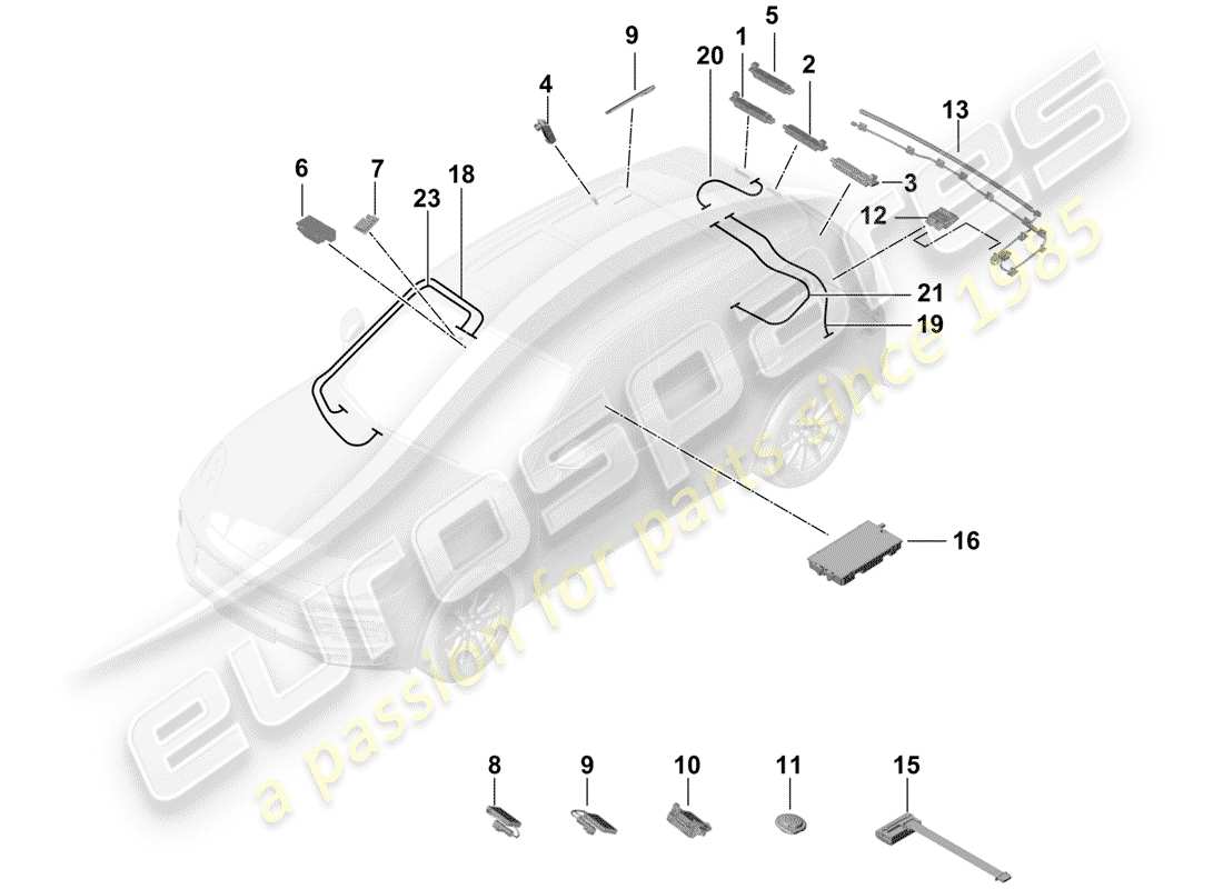 porsche 2020 (cayenne e3 9ya/9yb) amplificador de antena diagrama de piezas