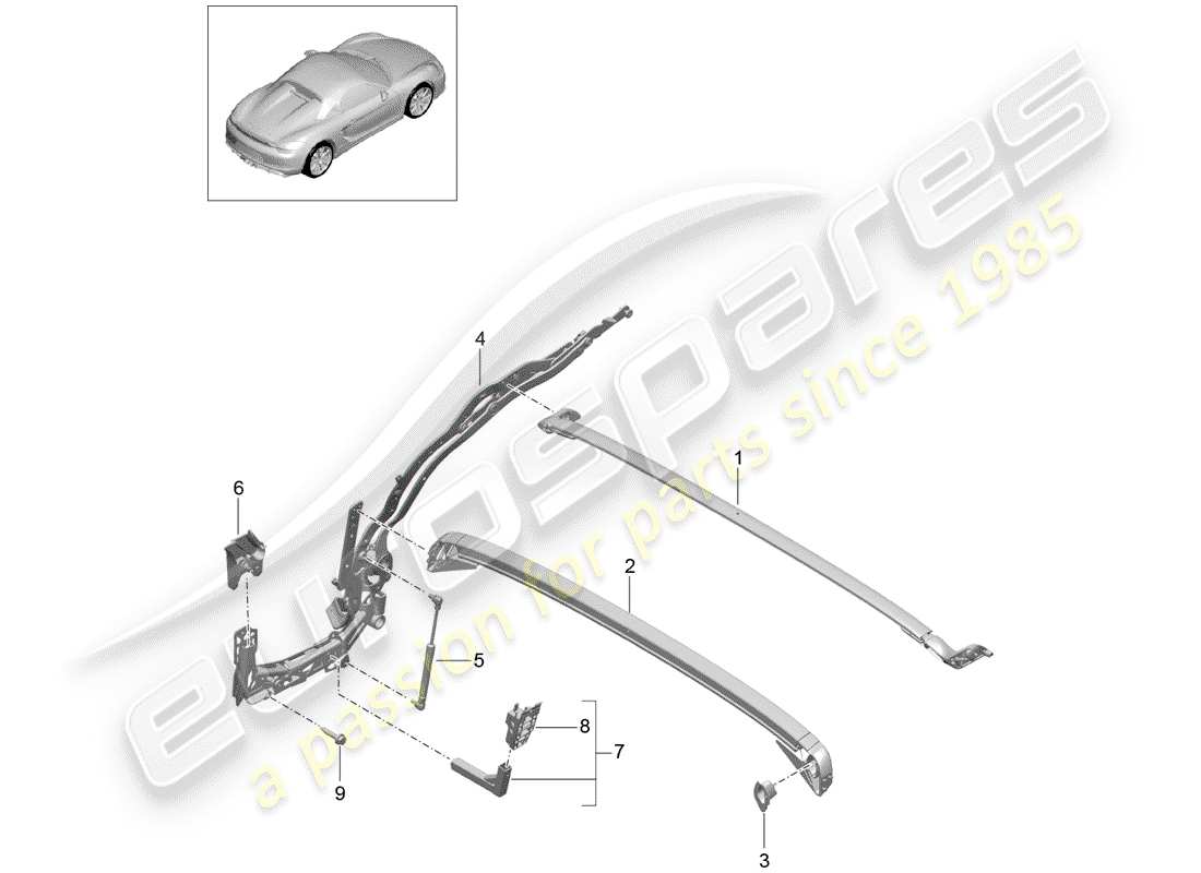 porsche 2016 (981 boxster spyder) diagrama de piezas del marco superior