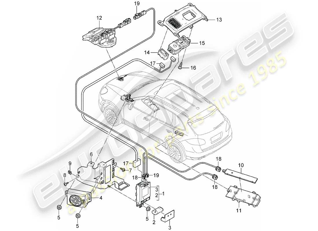porsche 2012 (cayenne e2 92a) módulo de llamada de emergencia diagrama de piezas