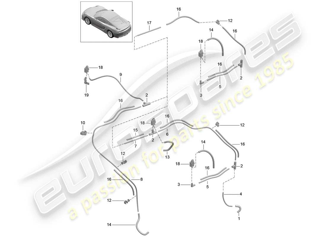 porsche 2016 (981 cayman gt4) sistema de vacío diagrama de piezas