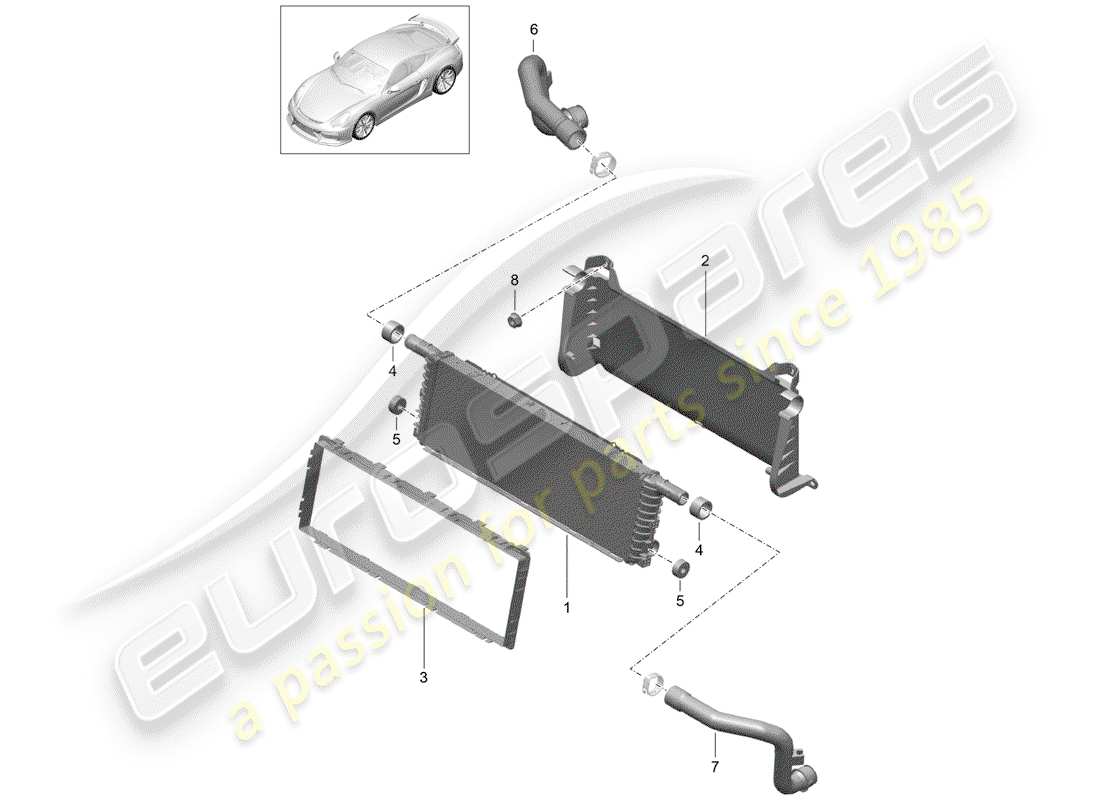 porsche 2016 (981 cayman gt4) radiador diagrama de piezas