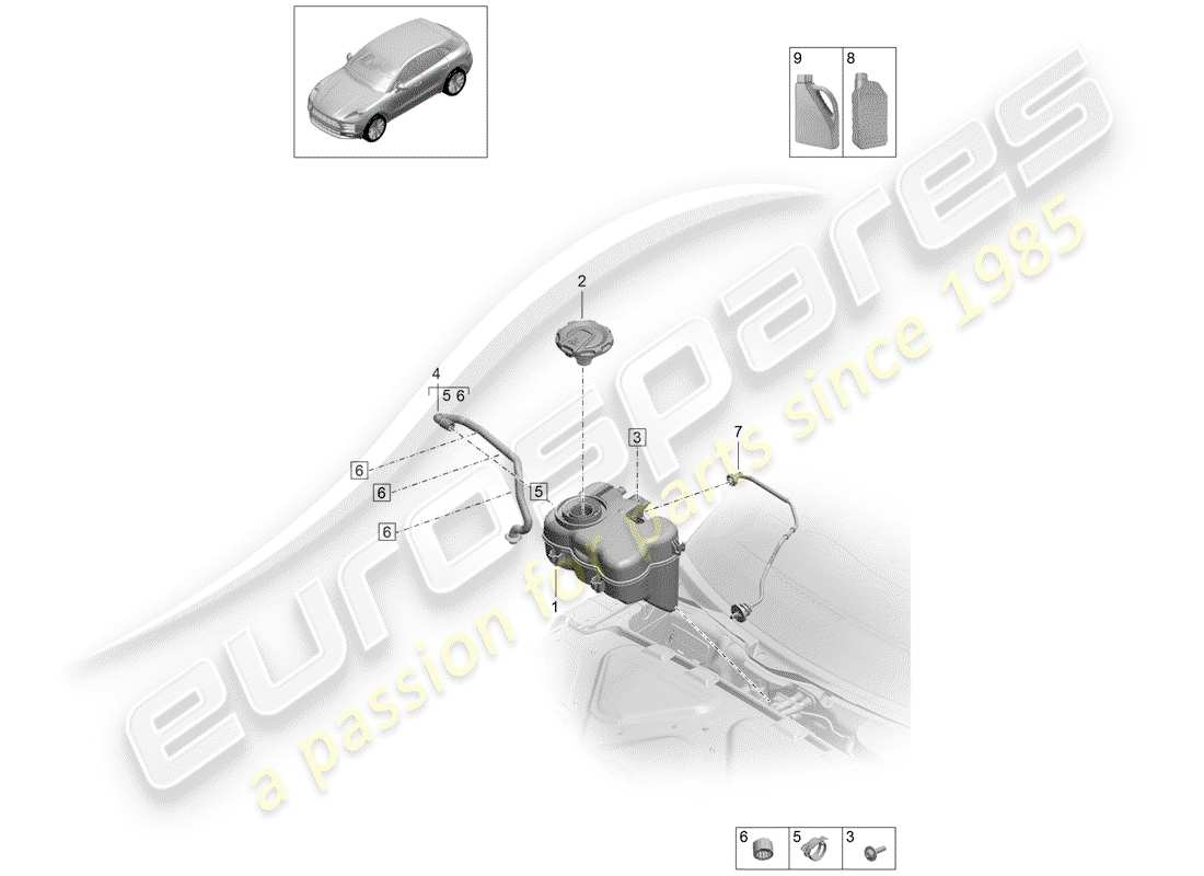 porsche 2019 (macan) diagrama de piezas del tanque de expansión de refrigerante