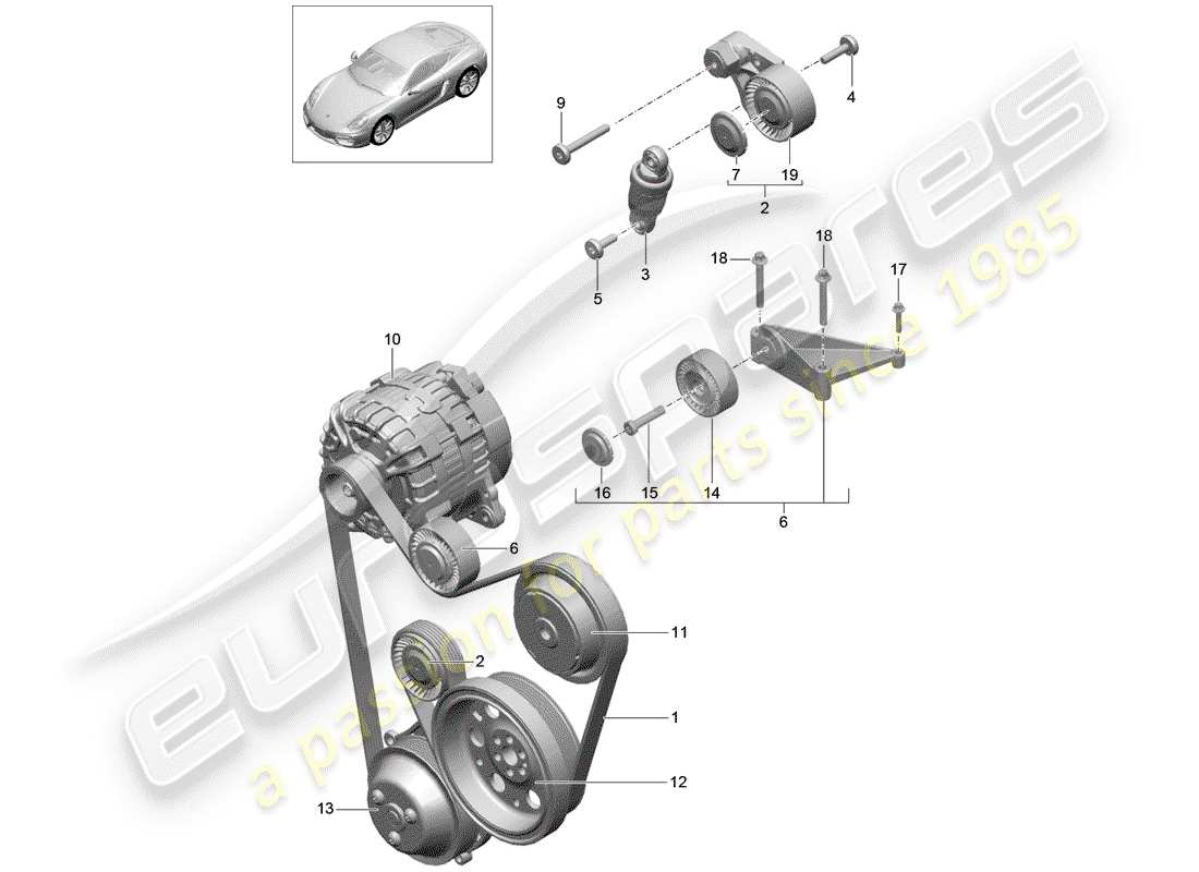 porsche 2014 (981 cayman) diagrama de pieza del tensor de correa