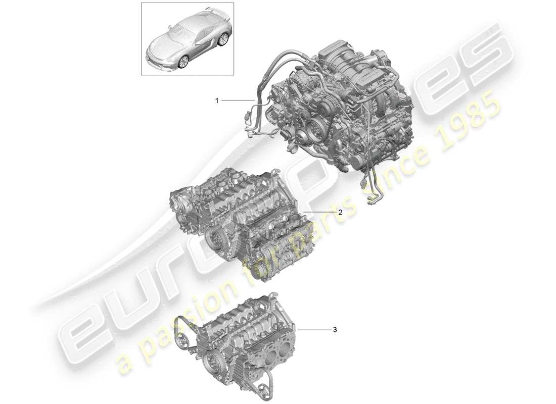 porsche 2016 (981 cayman gt4) motor de repuesto diagrama de piezas
