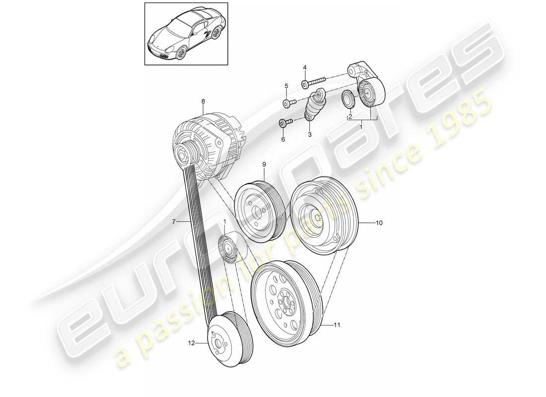 porsche 2012 (987 cayman) diagrama de pieza del tensor de correa