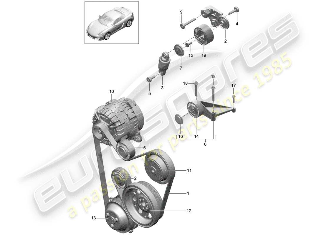 porsche 2016 (981 boxster) tensor de la correa diagrama de piezas