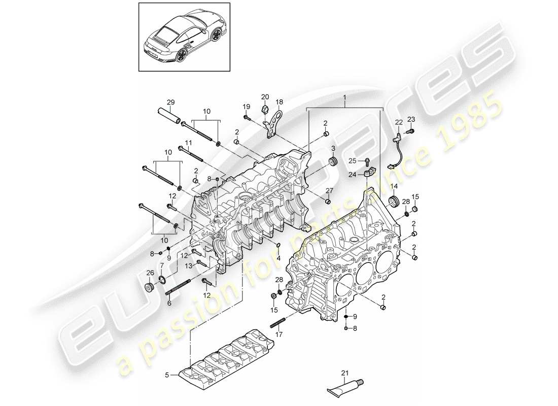porsche 2011 (997-2 turbo / gt2 rs) crankcase diagrama de piezas