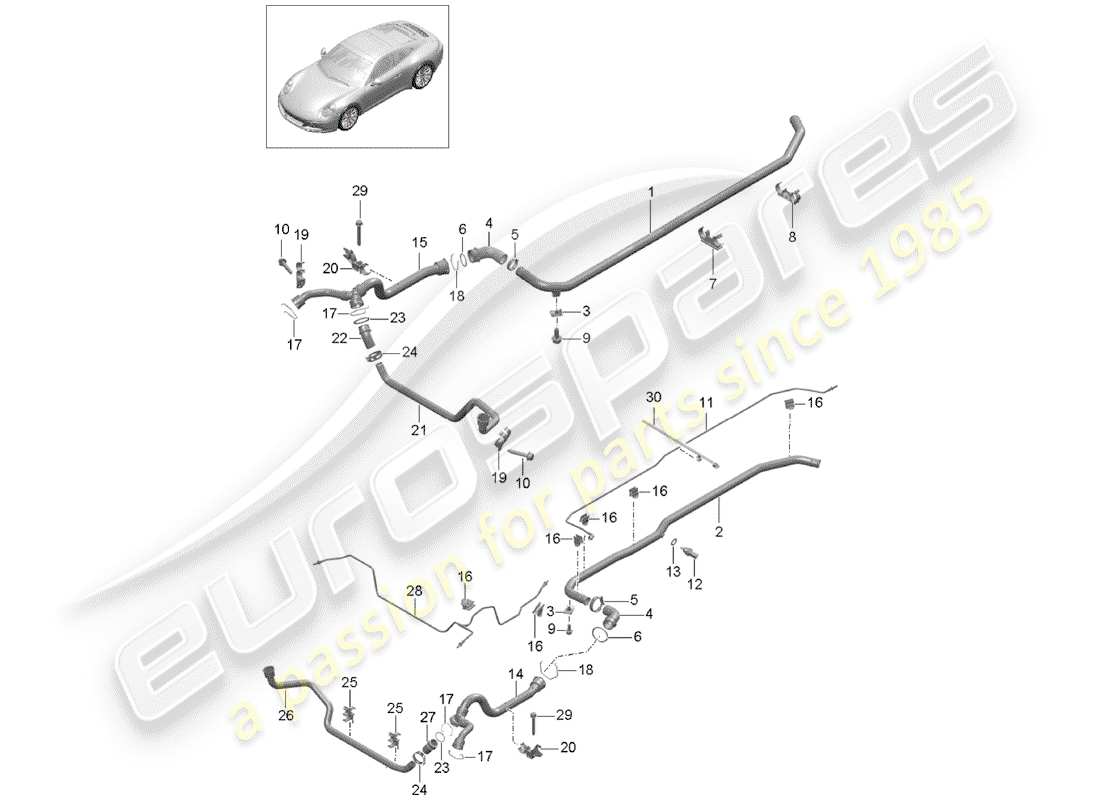 porsche 2017 (991-2) diagrama de piezas de refrigeración por agua