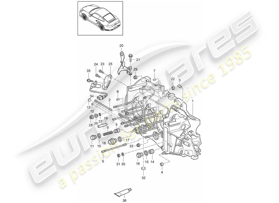 porsche 2011 (997-2 turbo / gt2 rs) crankcase diagrama de piezas
