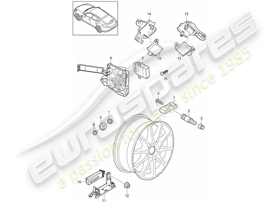 porsche 2012 (panamera 970) sistema de control de presión de neumáticos diagrama de piezas