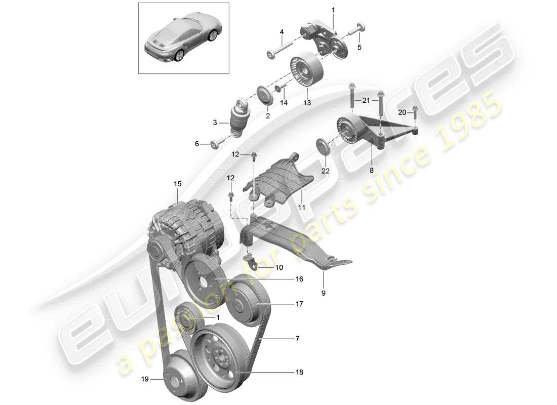 porsche 2017 (991-2 turbo) diagrama de piezas del amortiguador tensionador de correa